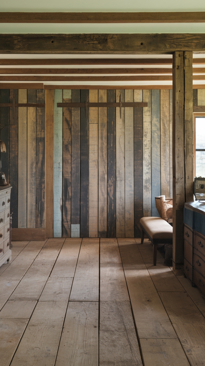 Vintage Charm: Reclaimed Wide Plank Flooring Enhances Farmhouse Warmth
