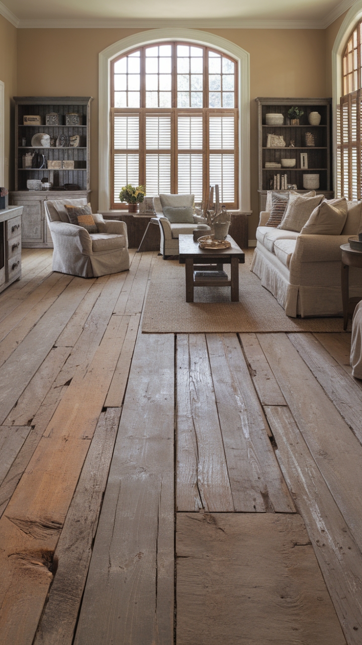 Vintage-Inspired Living Room with Weathered Wood Details