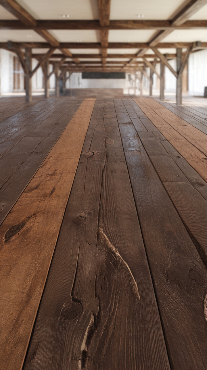 Aged Wood Charm: Deep Brown Barnwood-Inspired Flooring for Cozy Spaces