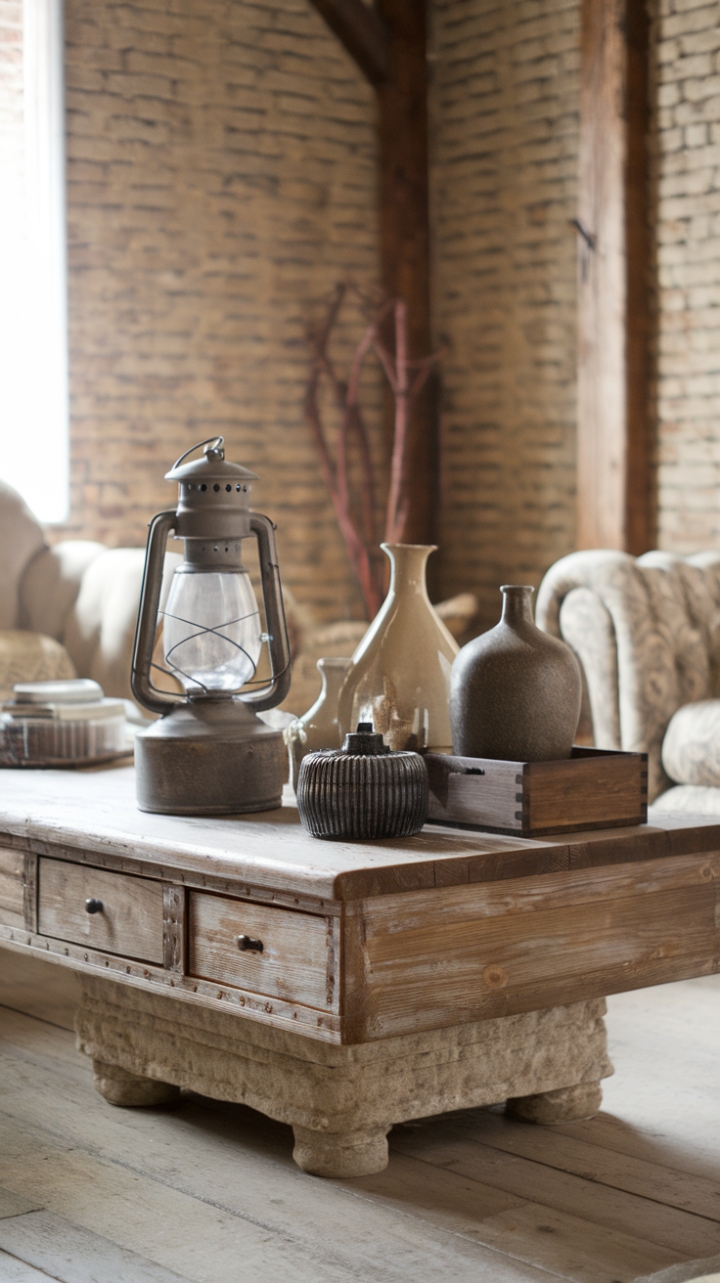 Cozy Elegance: Weathered Wood and Stone Base