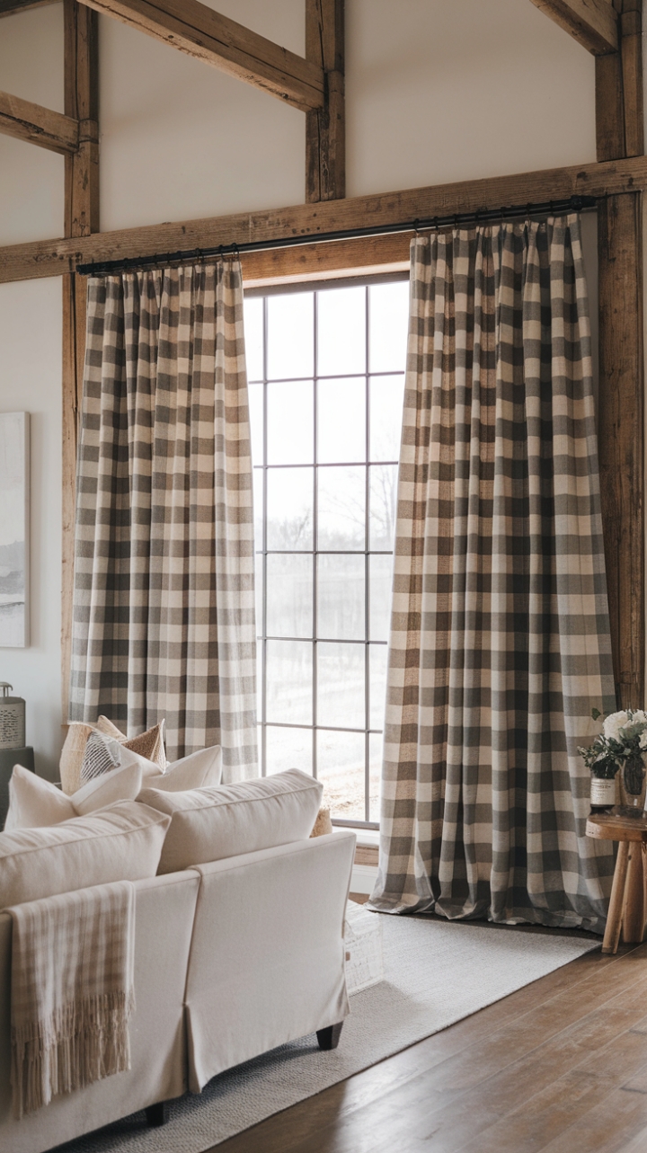 Rustic Elegance: Classic Buffalo Check Curtains Enhance Contemporary Space