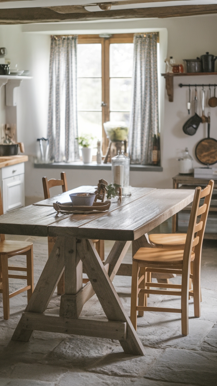 Charming Farmhouse Dining with Rustic Trestle Table