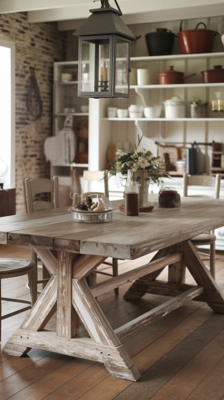 Rustic Reclaimed Wood Dining Table Enhances Farmhouse Charm