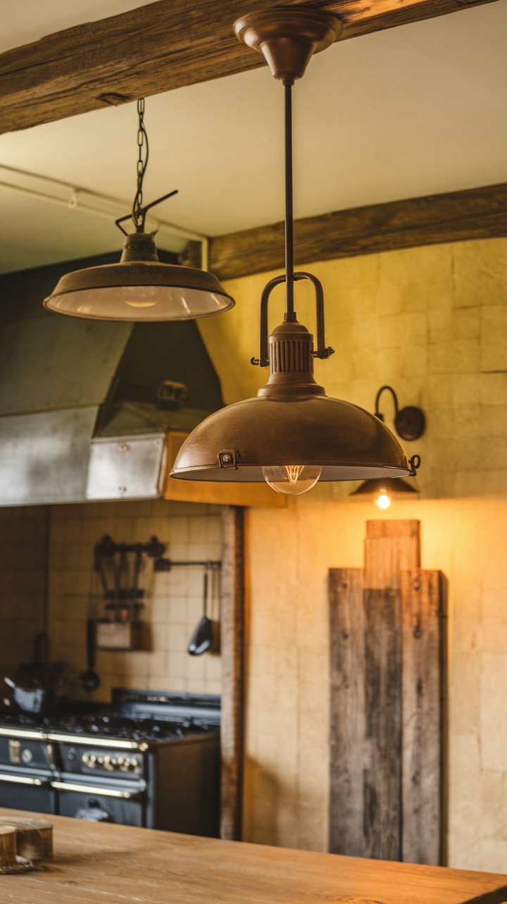 Rustic Elegance: Modern Farmhouse Kitchen with Vintage Lighting