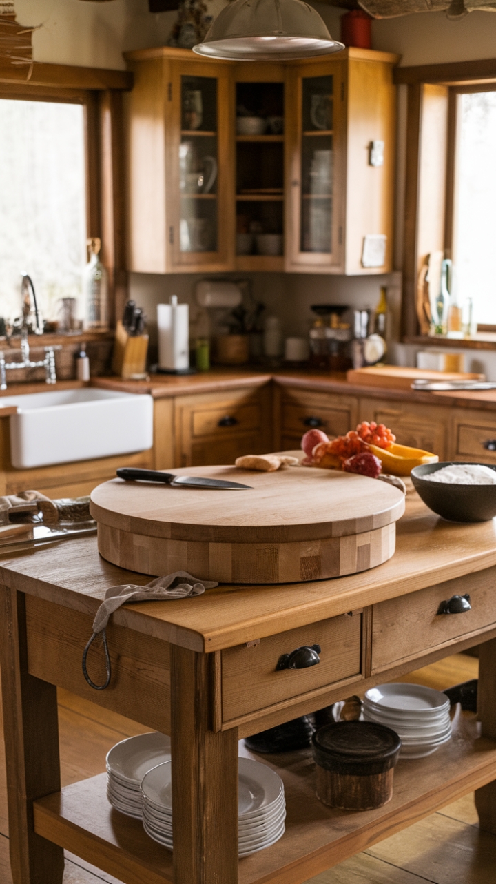 Kitchen Vitality: A Wooden Island in Action