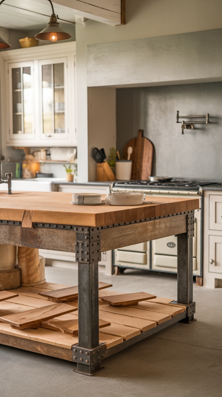Farmhouse Island Focal Point with Mixed Materials