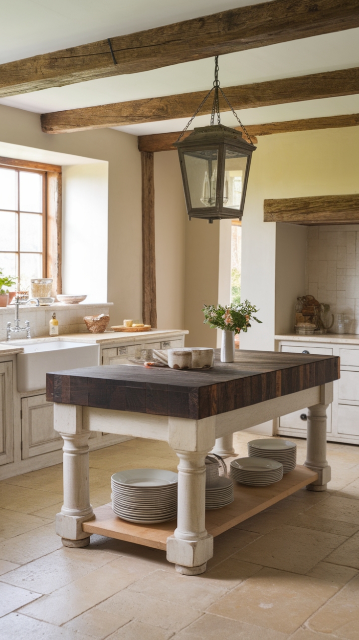 Cozy Farmhouse Kitchen Featuring Dark Wood and Vintage Details