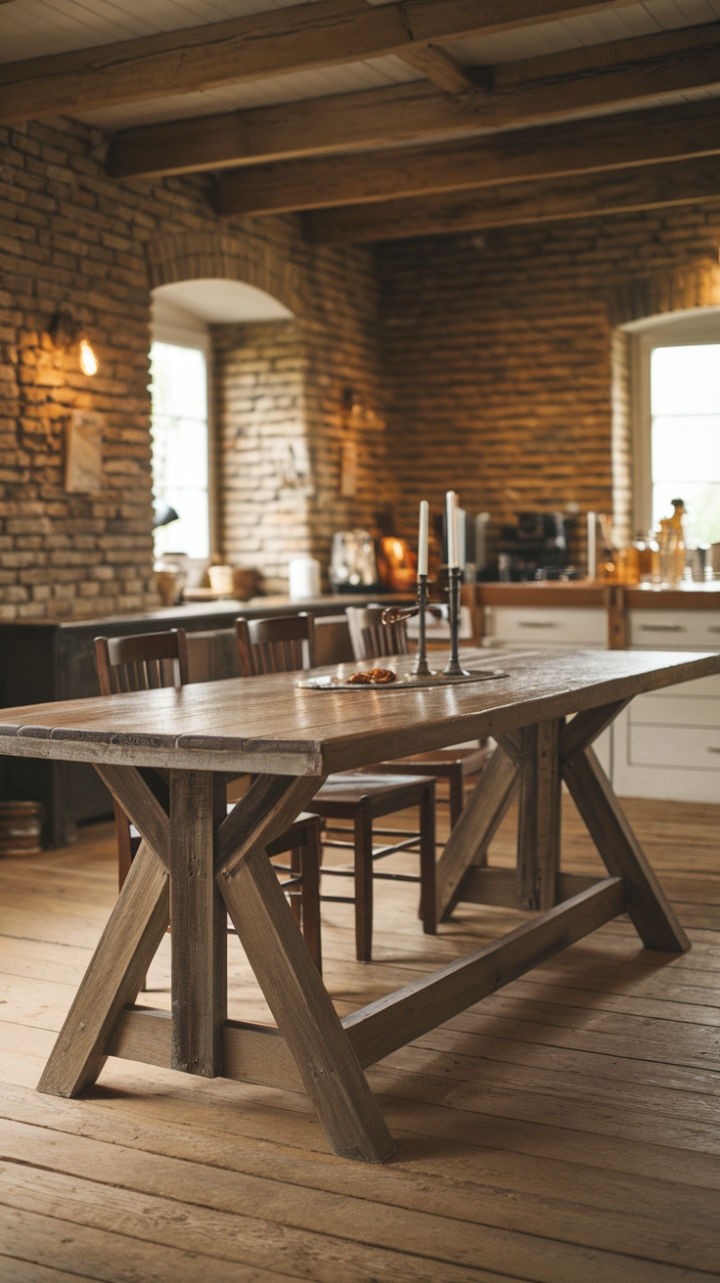 Warm Lighting and Exposed Brick Highlight Country Kitchen Elegance