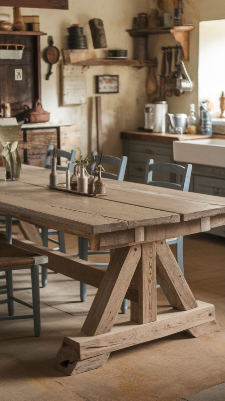 Cozy Rustic Dining Space with Earthy Tones and Vintage Charm