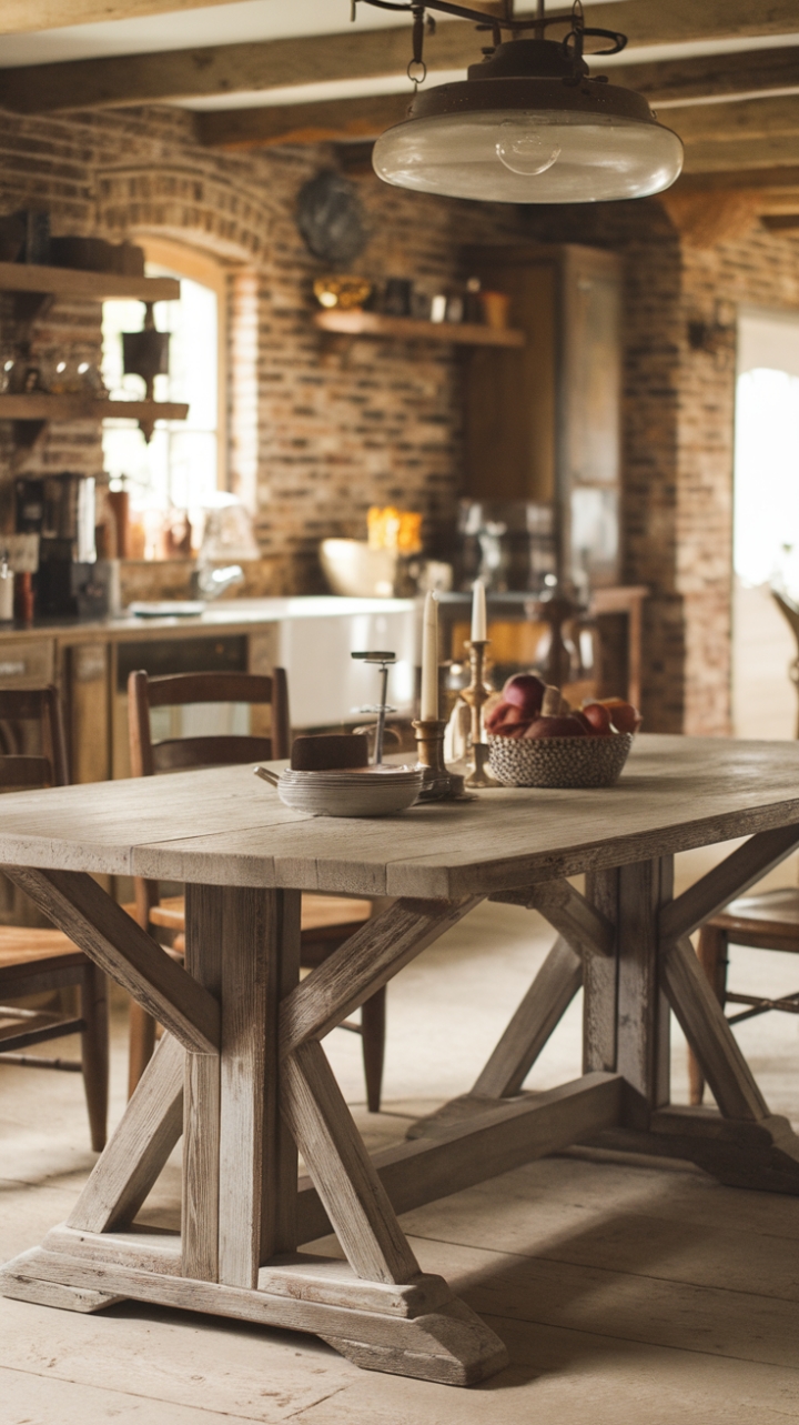 Rustic Charm: Solid Wood Dining Table with Trestle Base