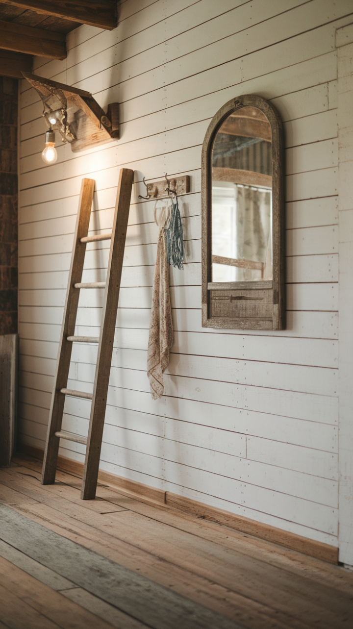Serene Farmhouse Charm with Whitewashed Shiplap Wall