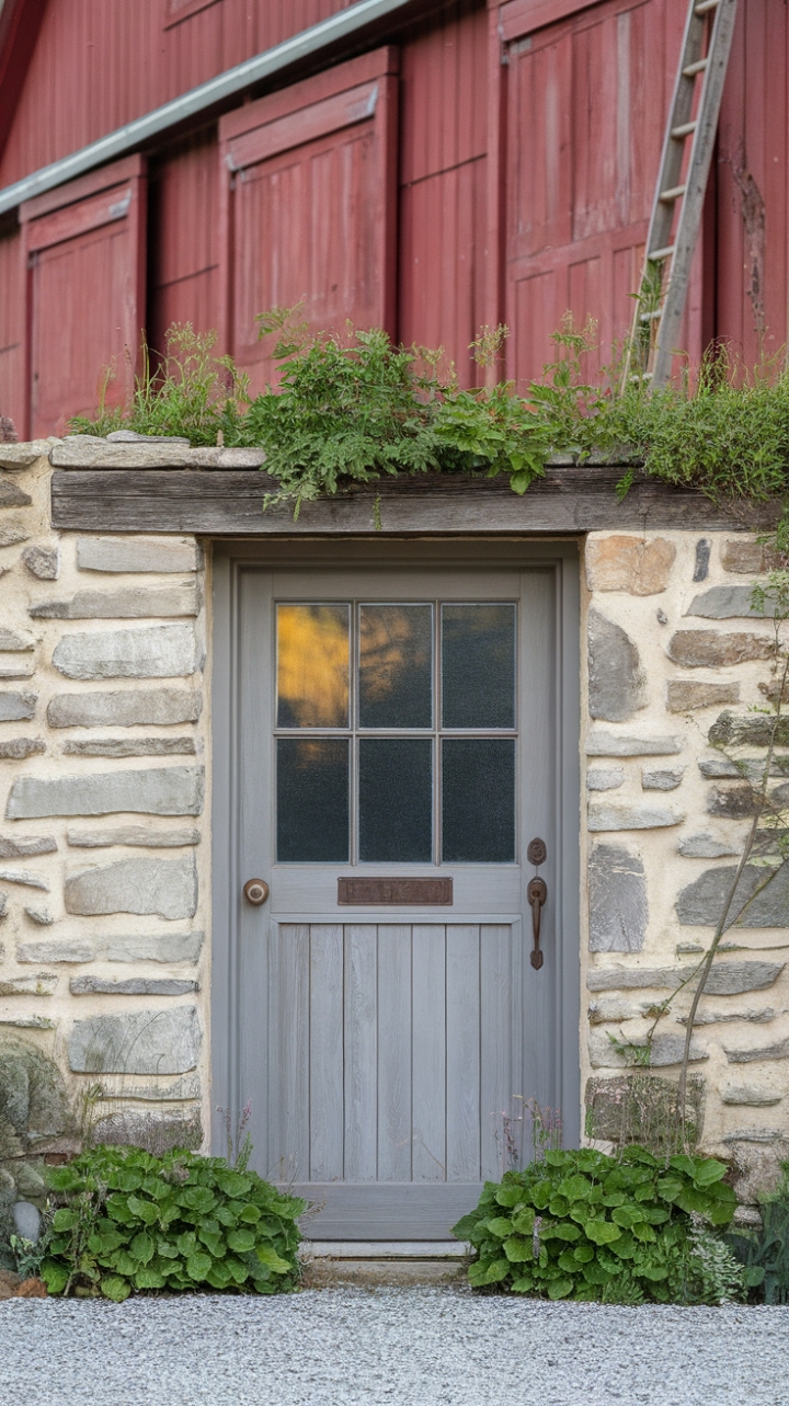 Rustic Charm Meets Modern Elegance at the Farmhouse Entrance