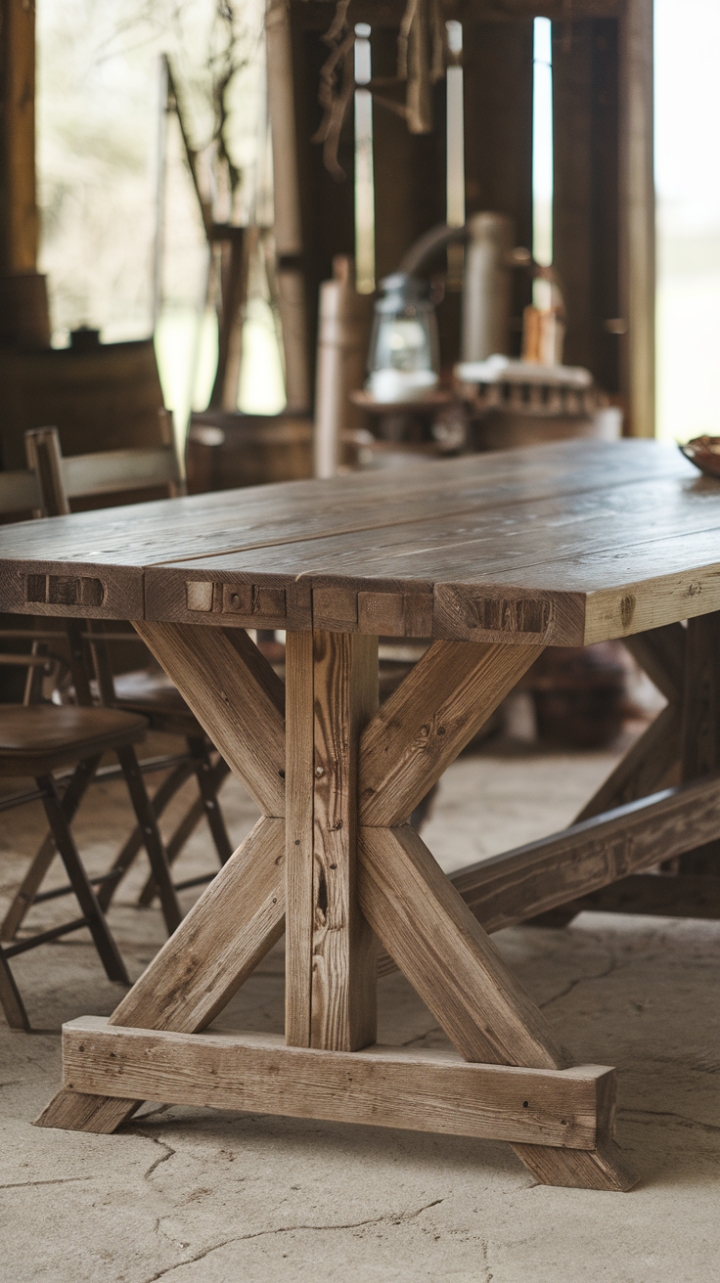 Rustic Reclaimed Wood Dining Table Anchors Country Charm