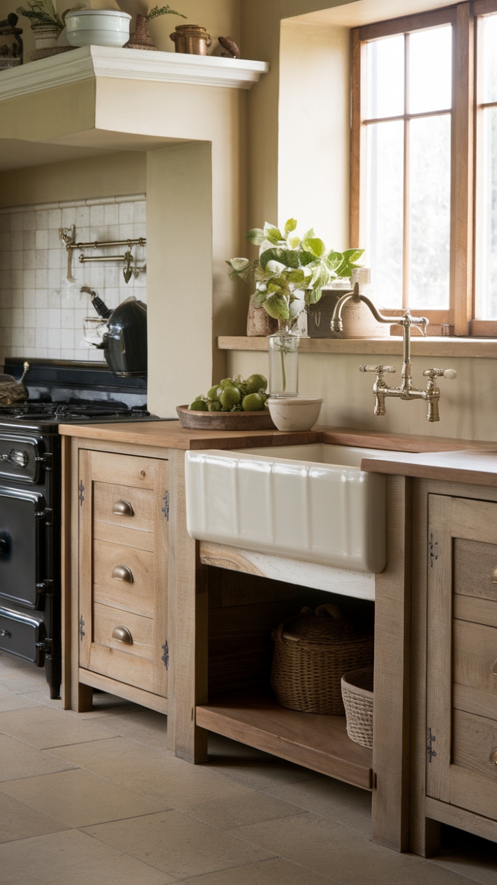 Rustic Charm: A Cozy Country Kitchen Centered by a Classic Fireclay Sink