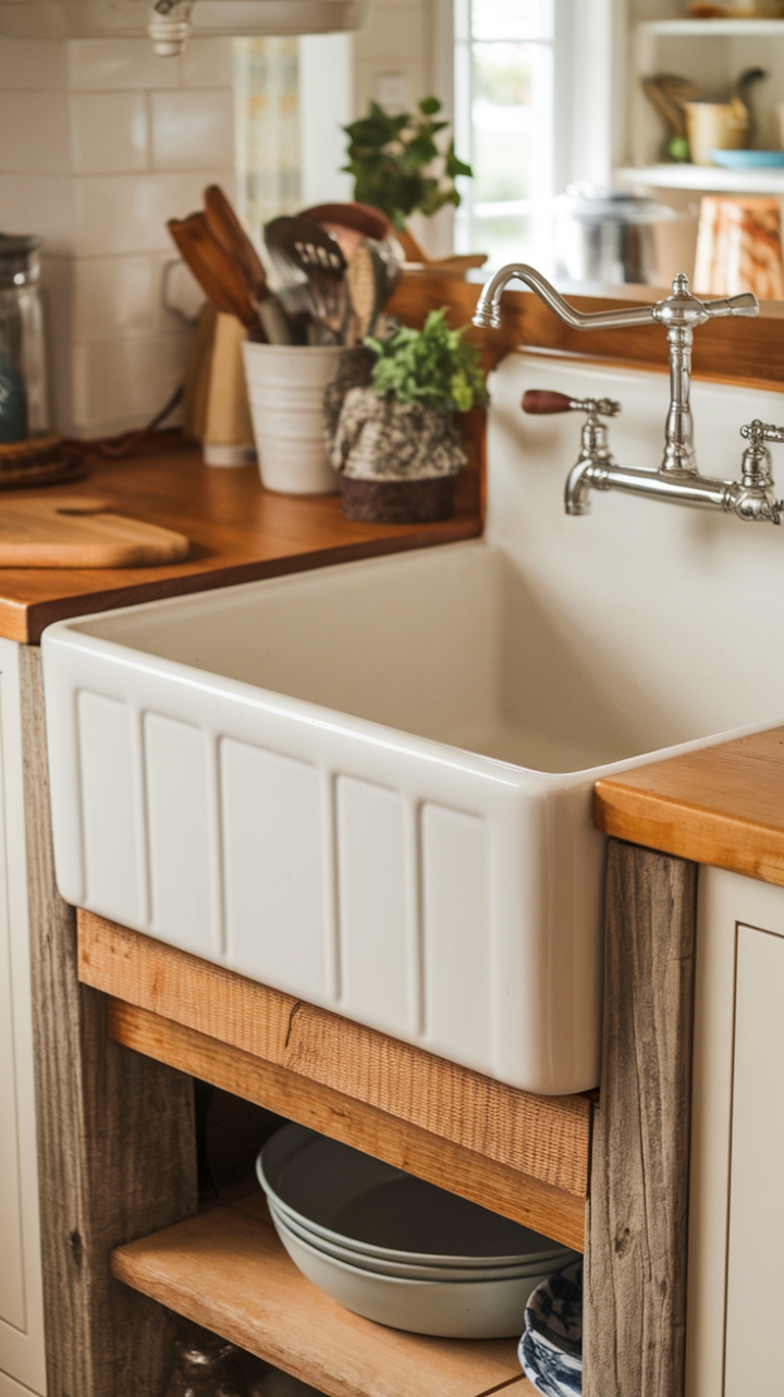Rustic Elegance: A Country Kitchen with a Fireclay Apron-Front Sink