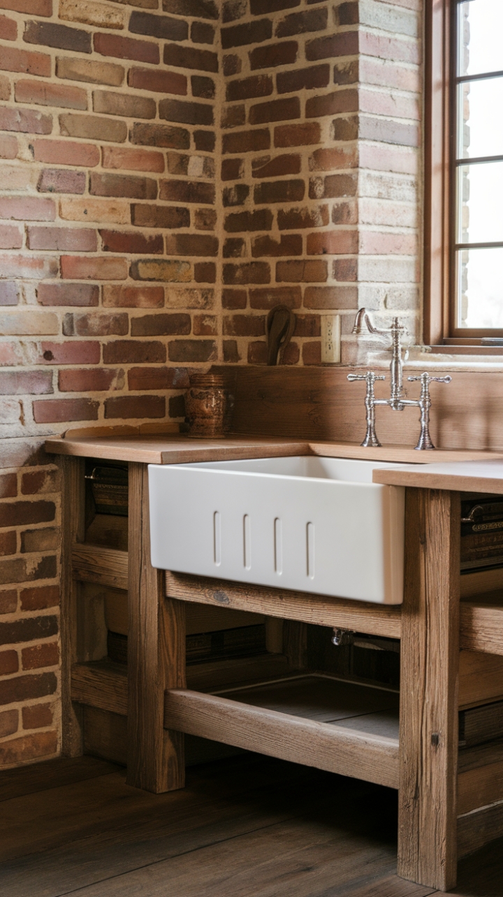 Rustic Fireclay Sink Anchors Country Kitchen Design
