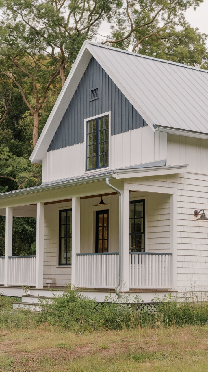 Elegant White Farmhouse Surrounded by Lush Greenery