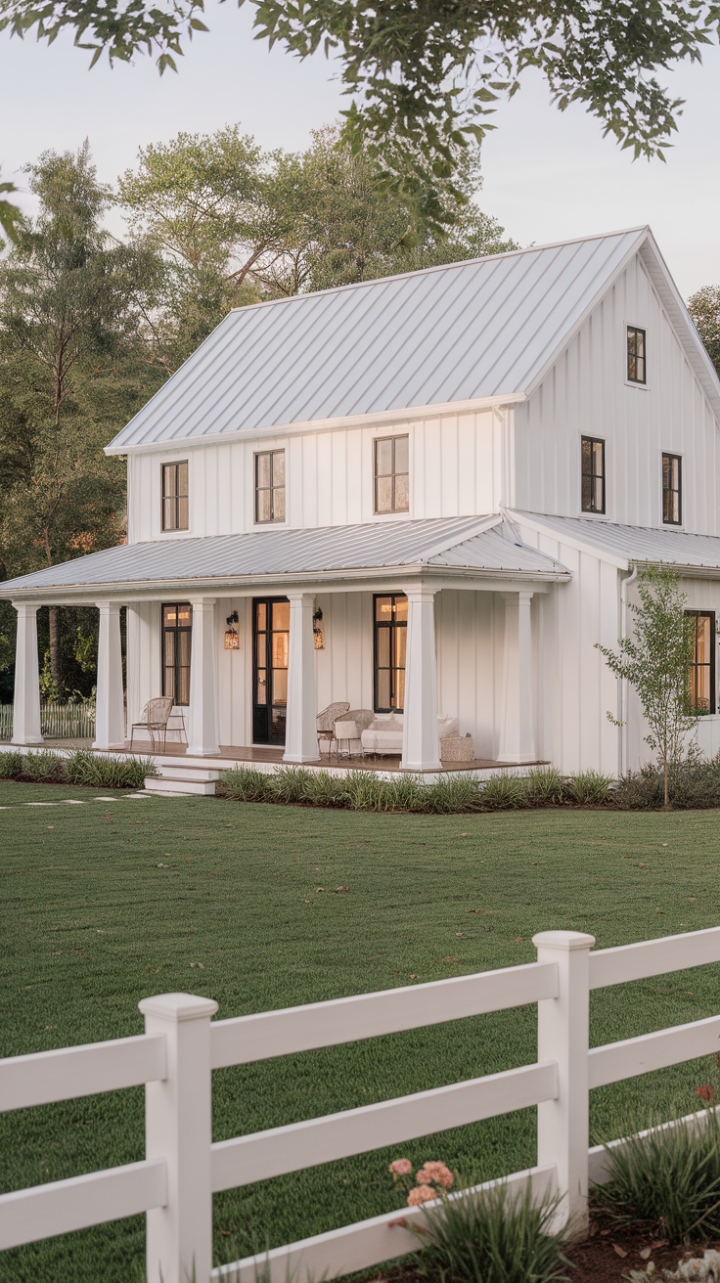 Serene Modern Farmhouse with Elegant Black Accents