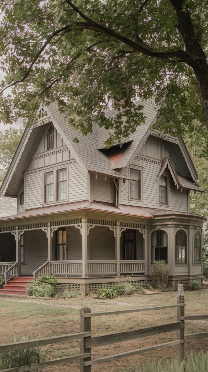 Historic Elegance: Gothic Revival and Folk Victorian Fusion in a Serene Landscape