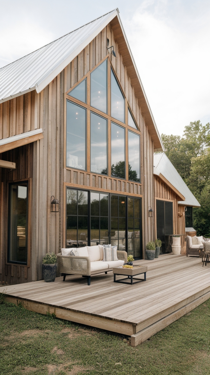 Modern Farmhouse with Wood Facade and Seamless Outdoor Living