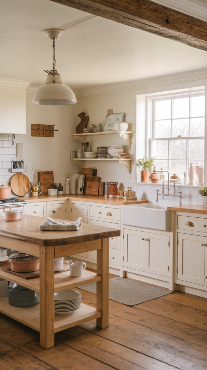 Bright White Farmhouse Kitchen Featuring Natural Wood Accents