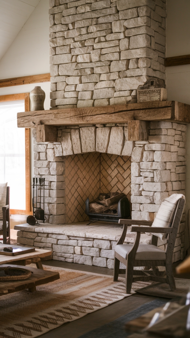 Rustic Charm: A Warm Retreat with a Statement Fireplace