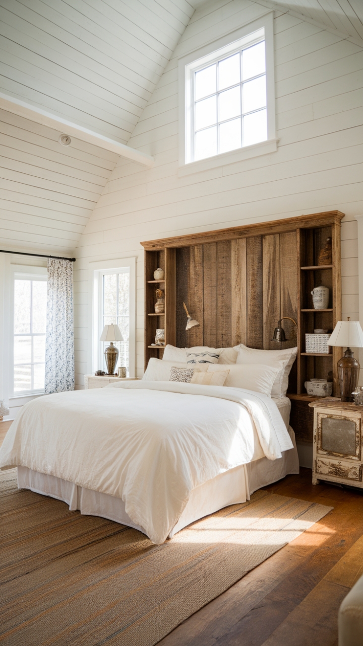Rustic Charm: A Sunlit Farmhouse Bedroom with Vintage Details