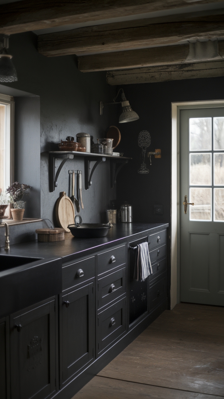 Rustic Sophistication: Black Accents and Vintage Charm