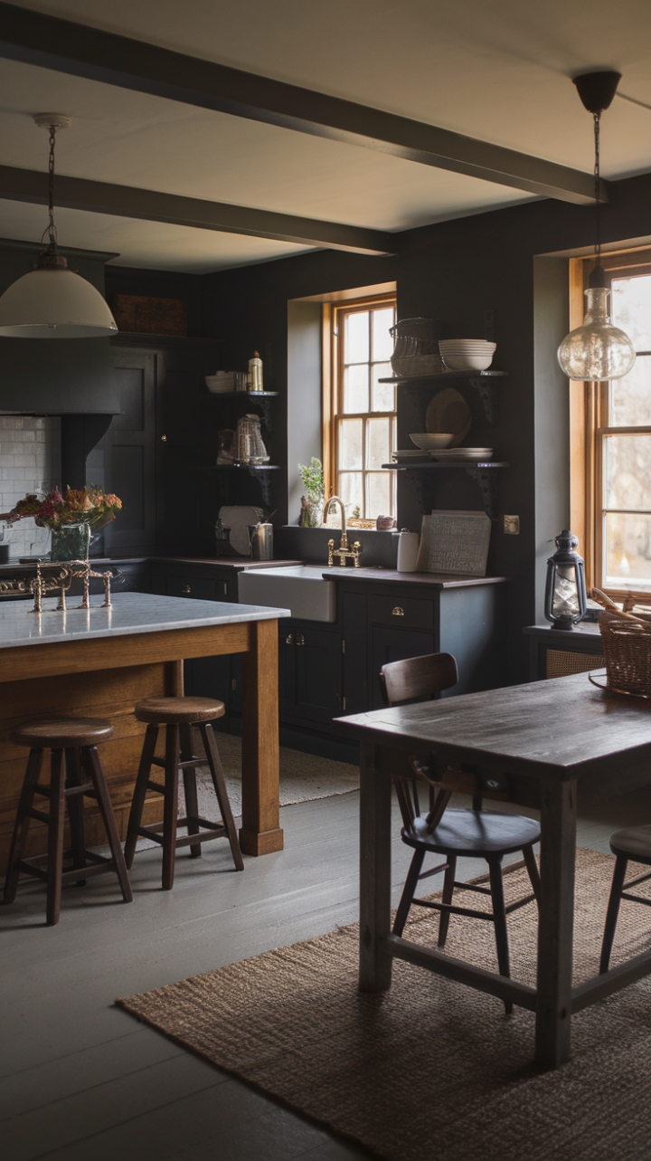 A Cozy Farmhouse Kitchen with Moody Charm