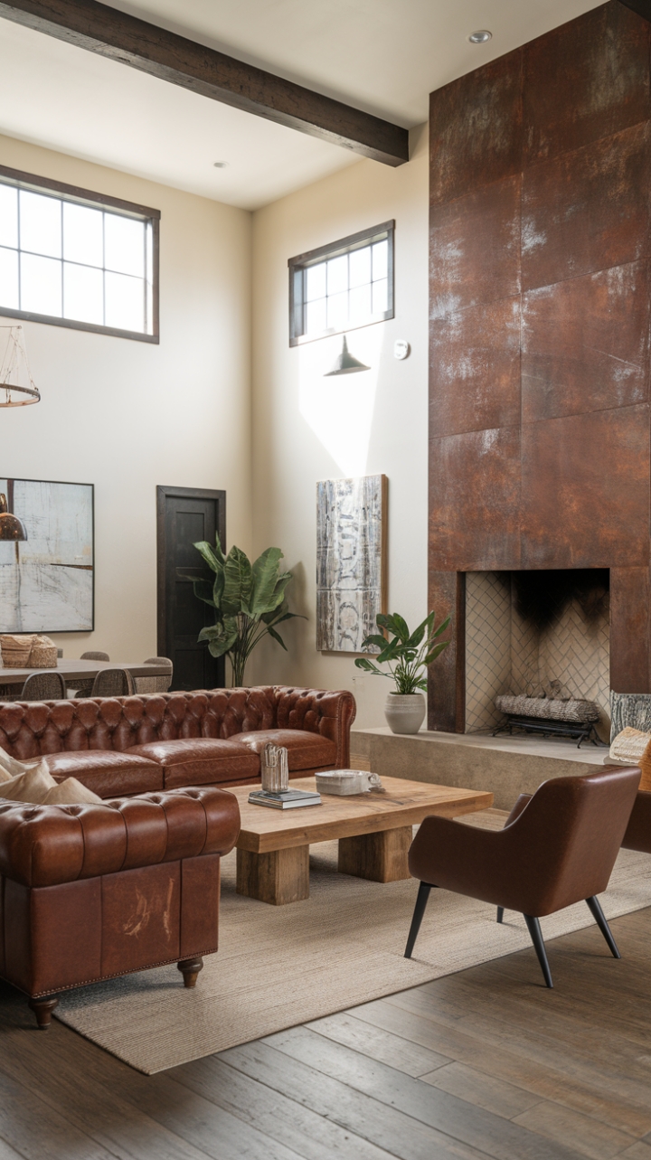 Warm and Inviting Farmhouse Living Room with Statement Fireplace