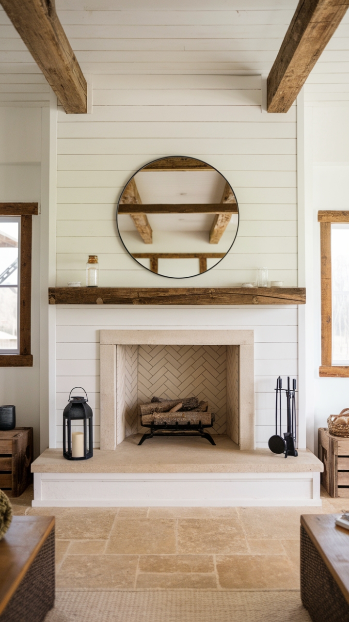 Charming Farmhouse Living Room with Modern Rustic Fireplace