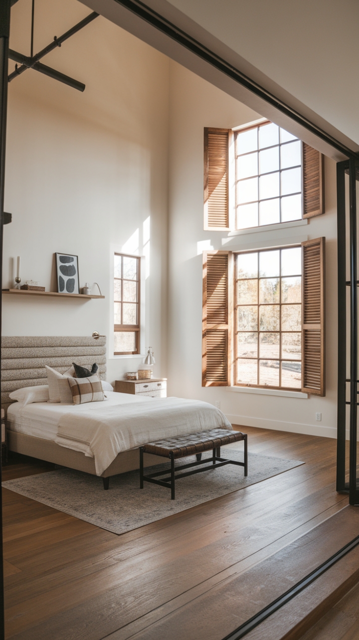 Balanced Elegance in a Contemporary Farmhouse Bedroom
