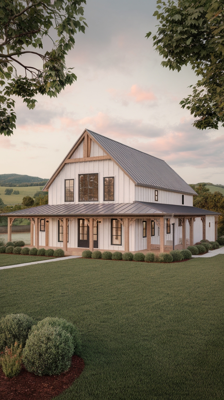 Timeless White Farmhouse with Contemporary Flair and Scenic Views