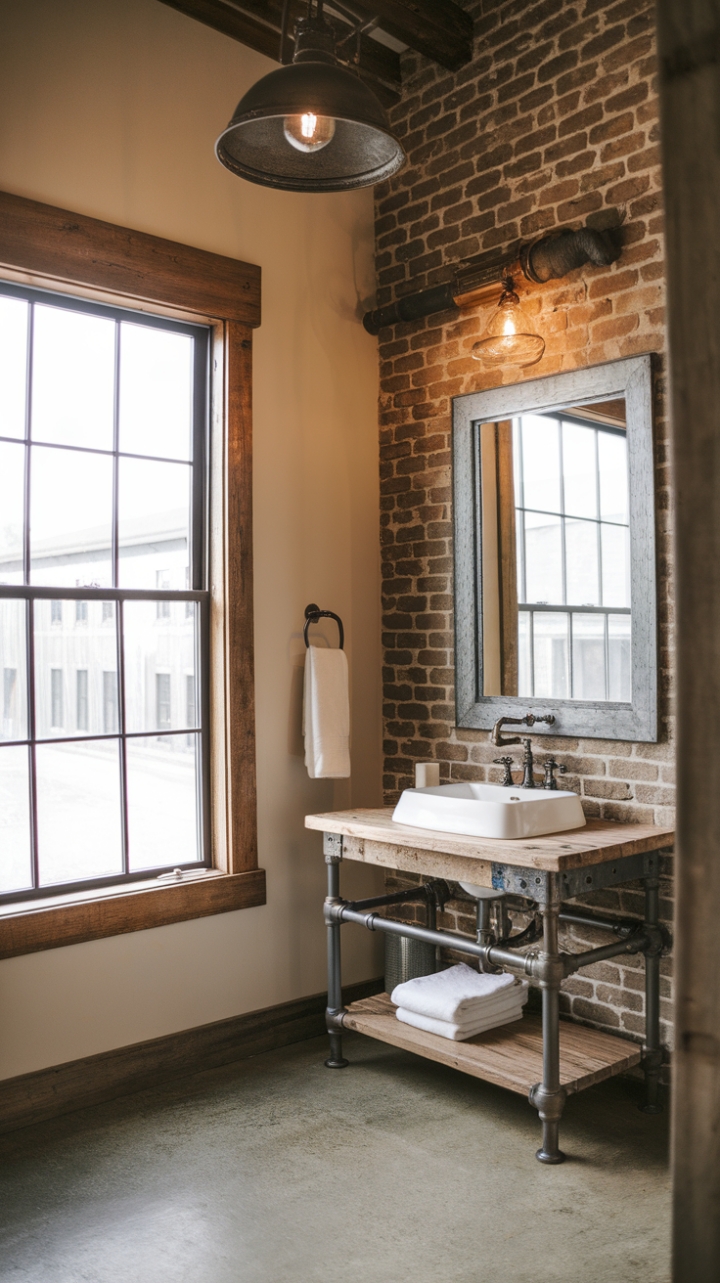 Industrial Charm with Rustic Warmth in the Bathroom