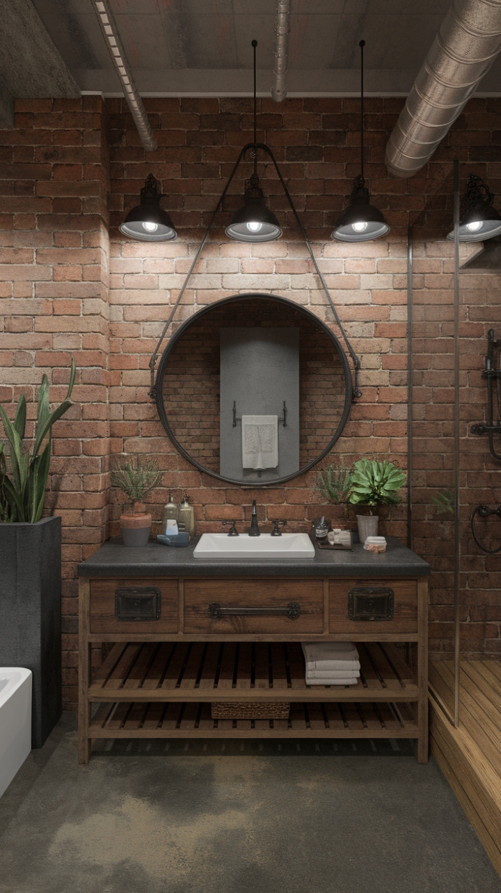 Rustic Warmth and Industrial Edge: A Perfectly Balanced Bathroom Design