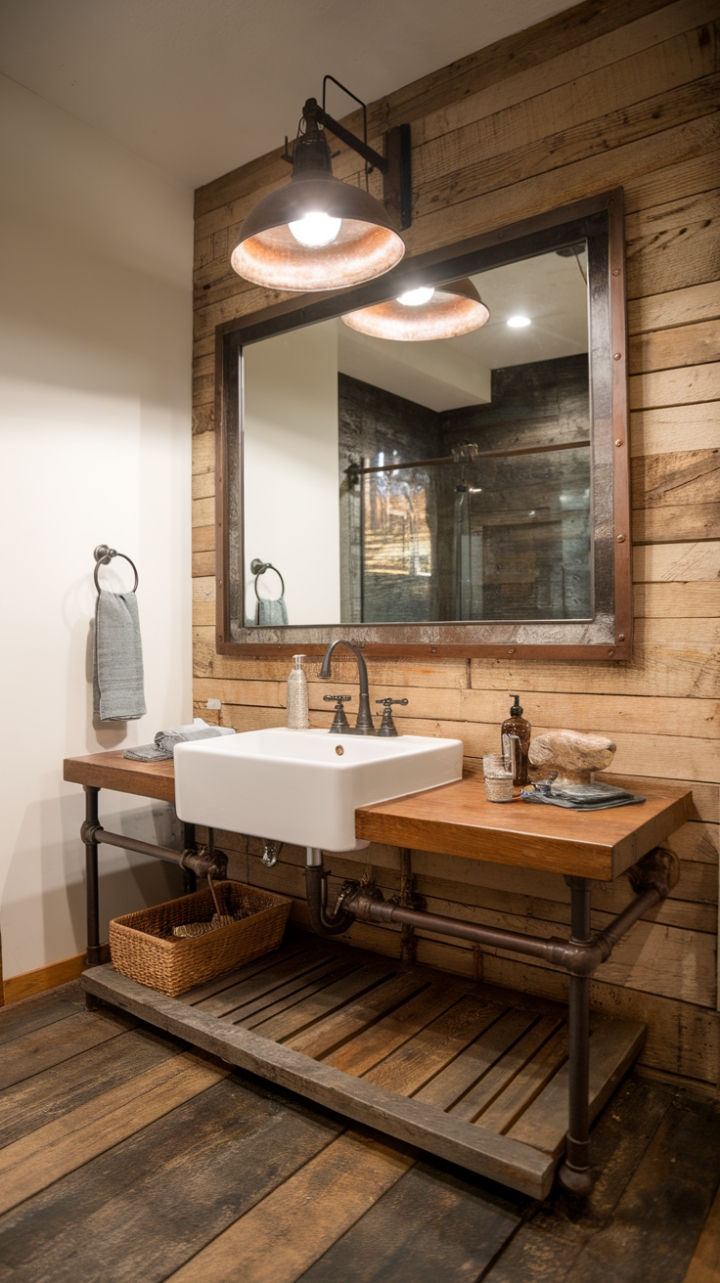 Industrial Charm and Rustic Warmth Combine in Stylish Bathroom Design