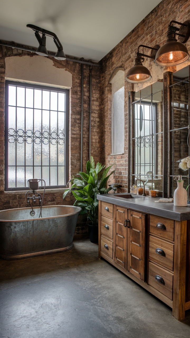 Rustic Elegance: A Bathroom that Blends Warmth and Industrial Chic