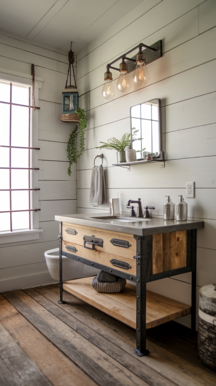Rustic Charm Meets Industrial Edge in This Stylish Bathroom