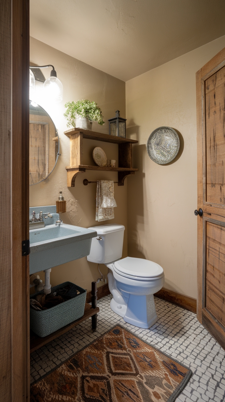 Farmhouse Charm: Cozy Powder Room with Vintage Details