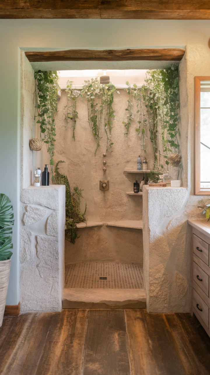 Rustic Elegance: A Modern Spa-Inspired Walk-In Shower