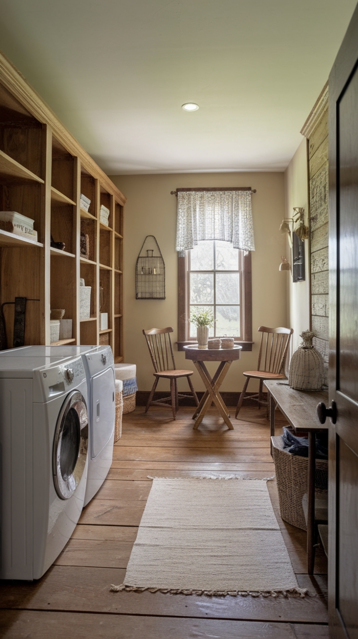 Warmth and Functionality in a Rustic Laundry Space