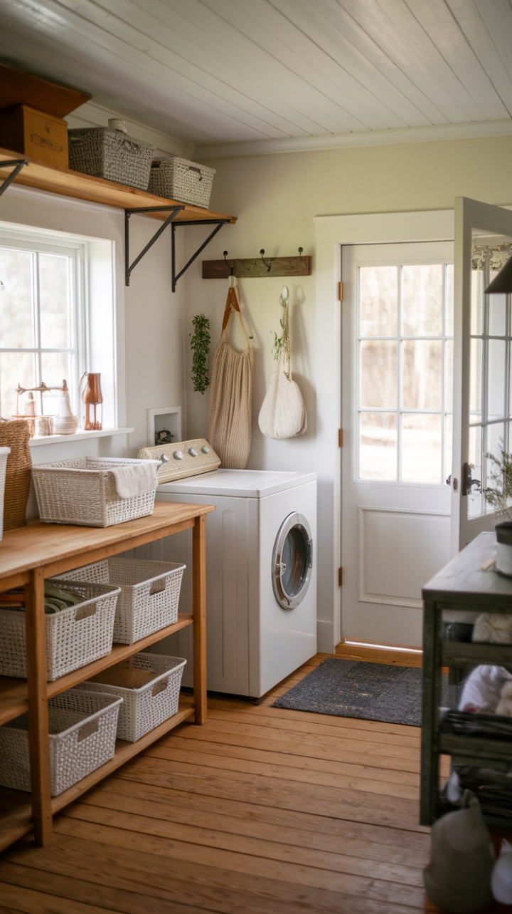 Rustic Farmhouse Laundry Space with Vintage Charm