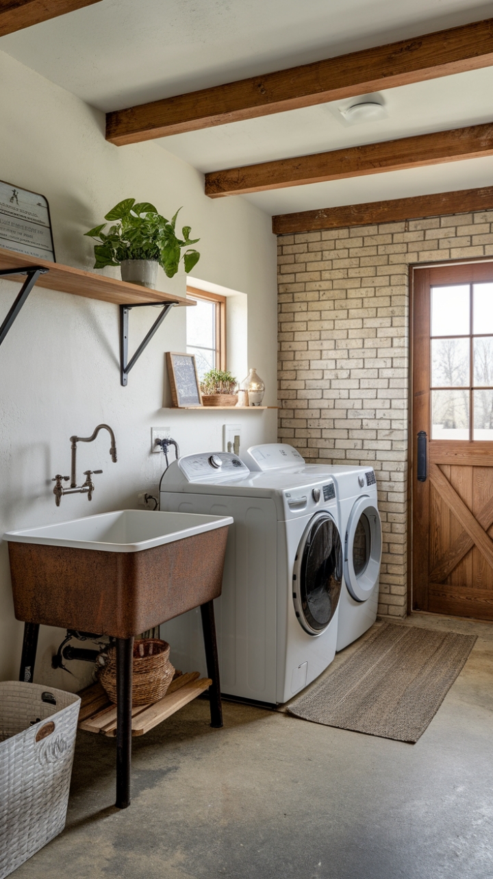 Stylish Utility Space with Exposed Brick and Personal Touches
