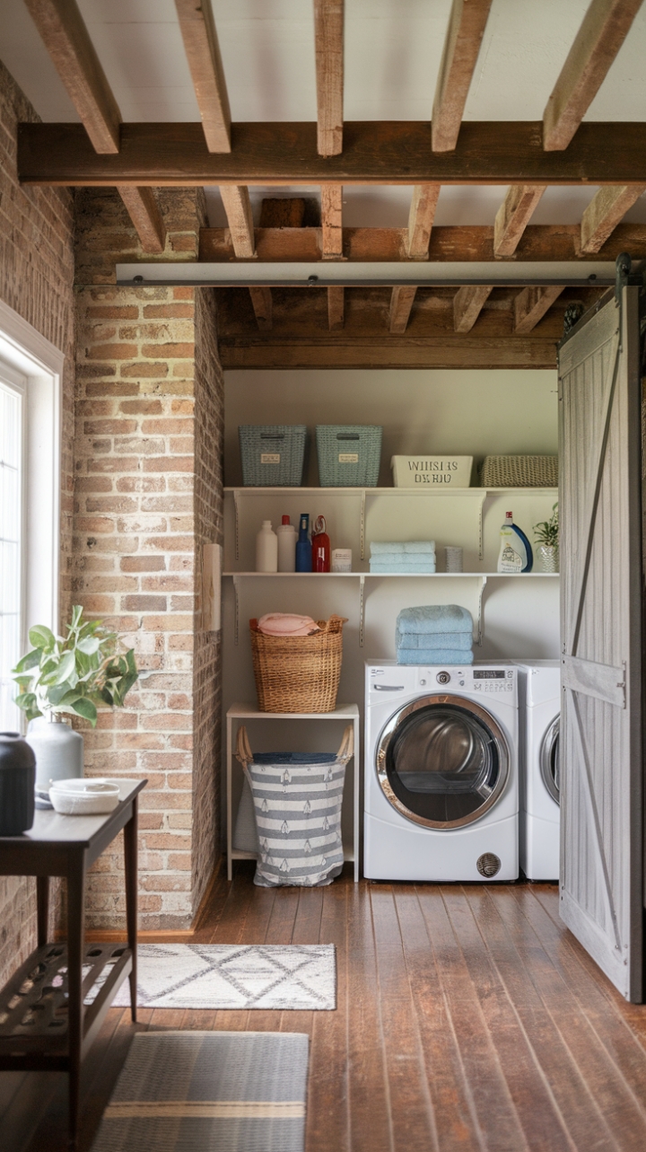 Charming Farmhouse Laundry Room with Rustic Details