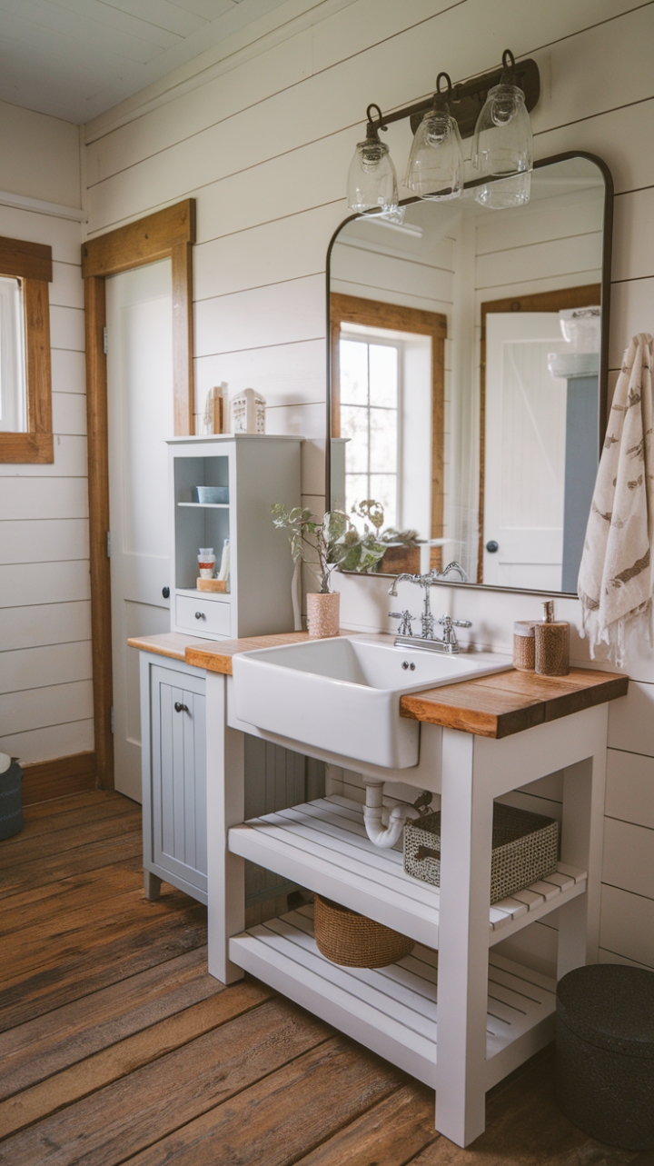 Rustic Charm Meets Modern Functionality in Farmhouse Bathroom