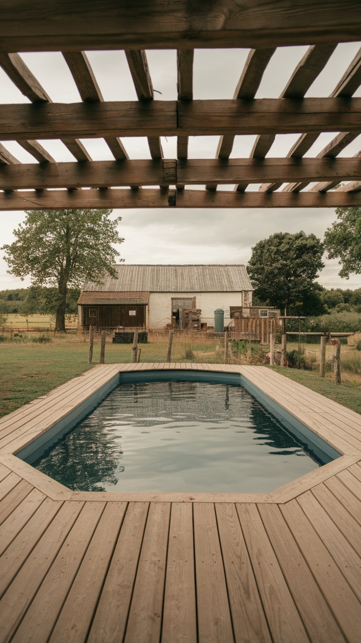 Serene Countryside Retreat with Wooden Pool Deck