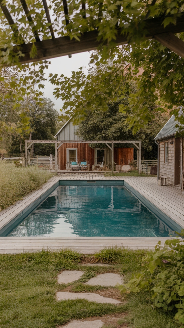 Tranquil Rural Pool Oasis with Shaded Lounge