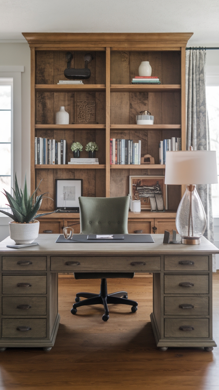 Serene Modern Farmhouse Office with Natural Elegance