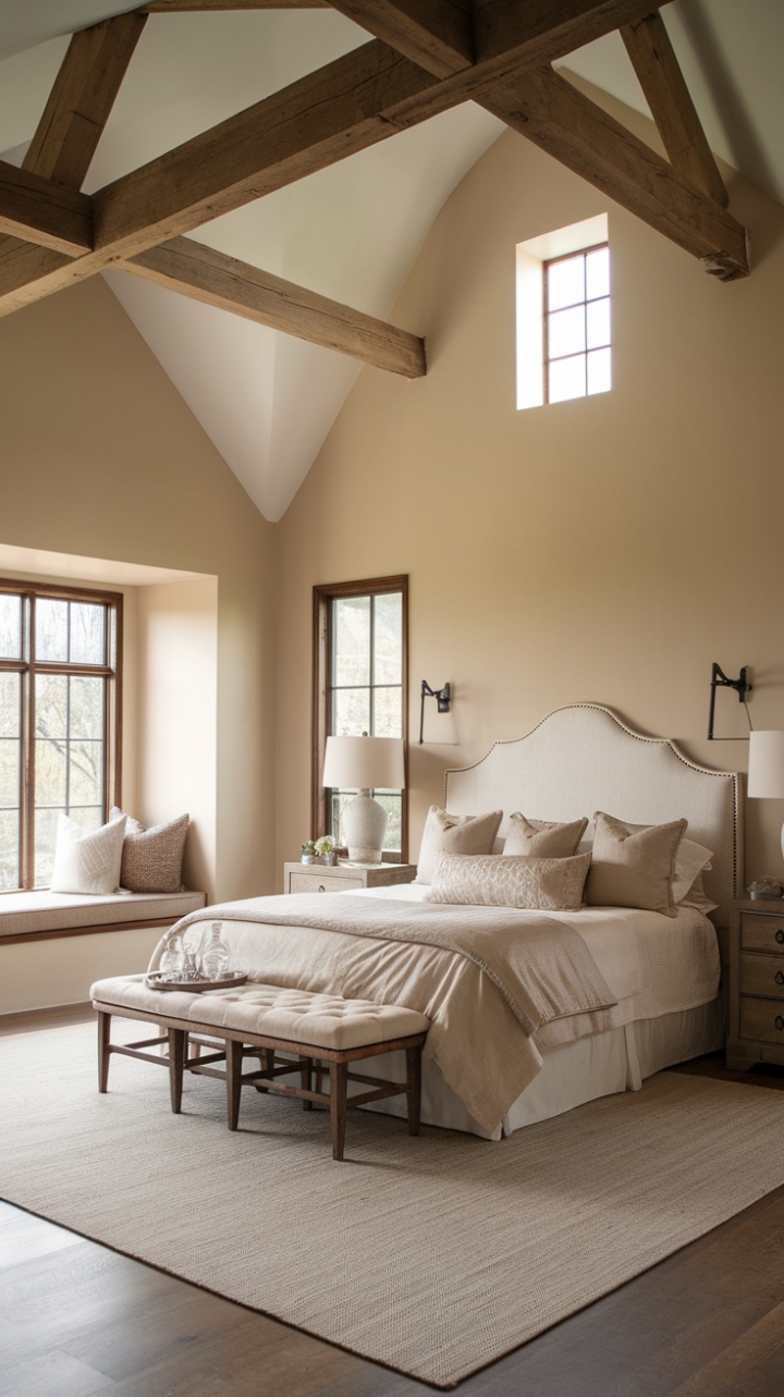Rustic Charm Meets Contemporary Comfort in a Spacious Master Bedroom