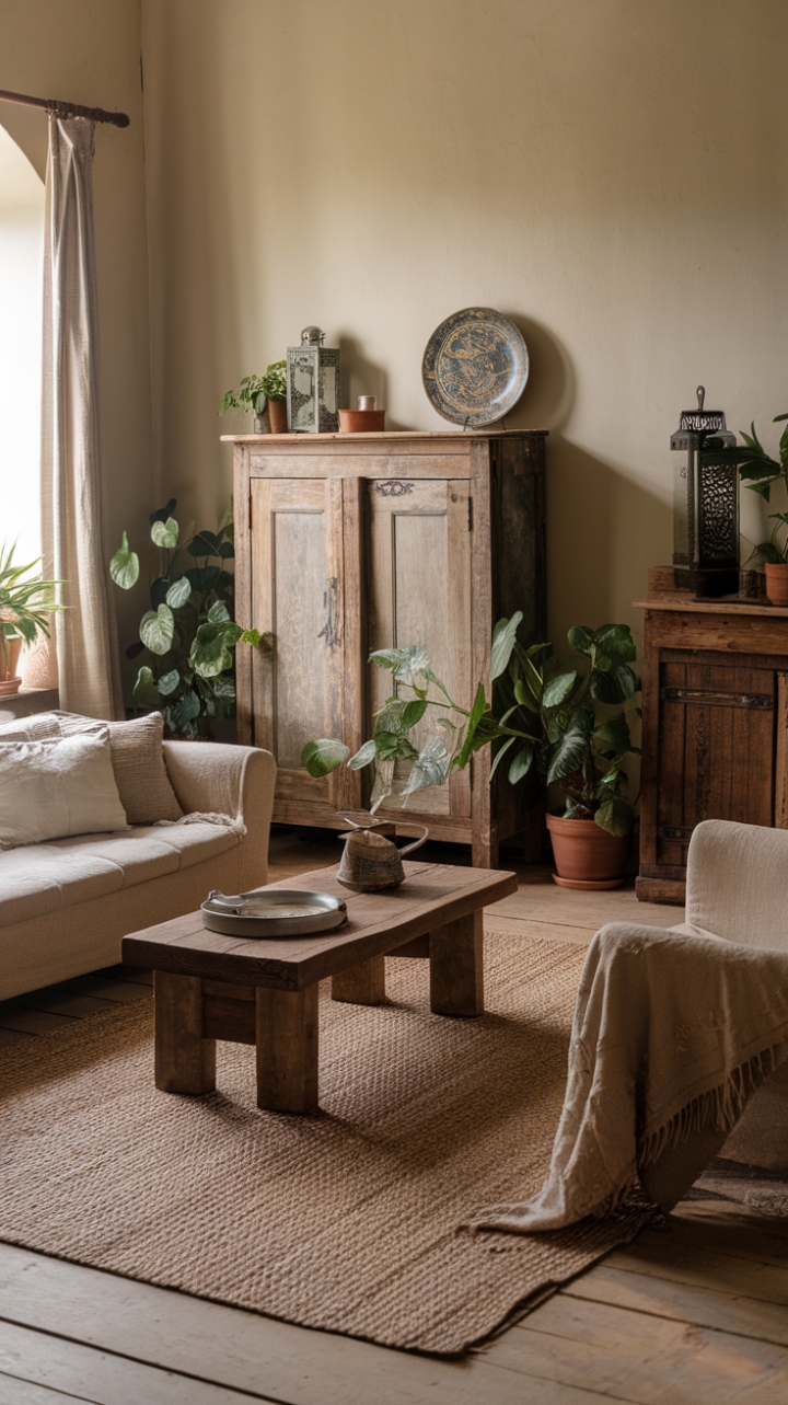 Rustic Elegance: A Serene Farmhouse Living Room